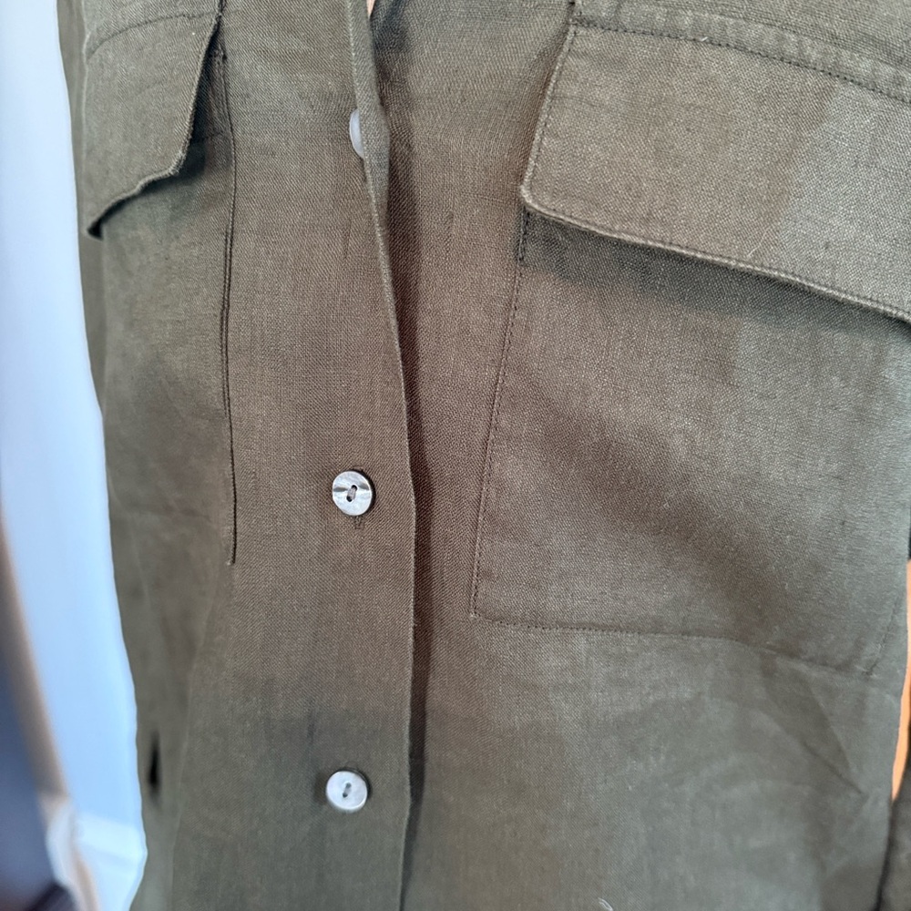 Theory Olive Green 100% Linen Casual Shirt - Picture 6 of 6